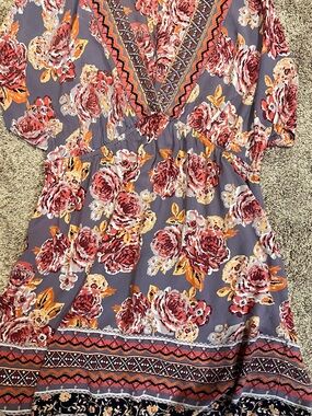 Floral V-Neck Boho Tunic kimono style dress in Lavender and Rose